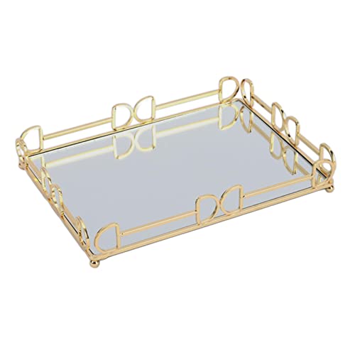 CALANDIS Rectangle Mirror Tray Vanity Serving Tray for Home Bathroom Bedroom L Golden