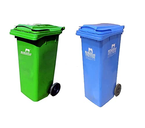 Nilkamal 120 Ltr Wheel Garbage Dustbin Blue/Green