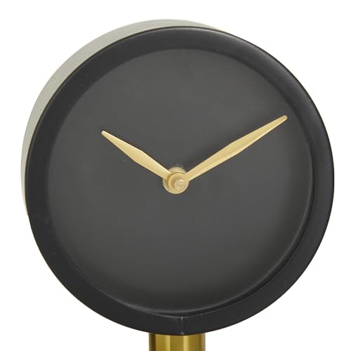 Deco 79 Stainless Steel Clock with Gold Stand, 6" x 6" x 11", Black