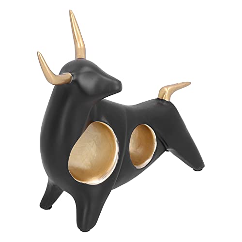 Bull Figurine, Multi‑Functional Vivid Abstract Sculpture Animal Statue with Anti Skid Pad for Office for Living Room for Wine Cabinet(BS817 Lift Black)