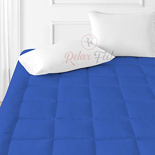 Relaxfeel Luxury 600 GSM Ultra - Soft Light Wight Hypoallergenic Cotten 3" Tick Mattress Padding / Topper. Comfortable for Better Sleep -Royal Blue Colour of Single Size 48x78 Inch