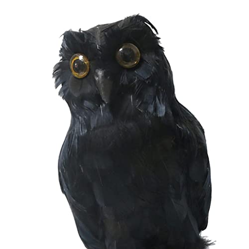 CALANDIS Artificial Feather Black Owl Figurine Statue 27cm Lawn Ornaments