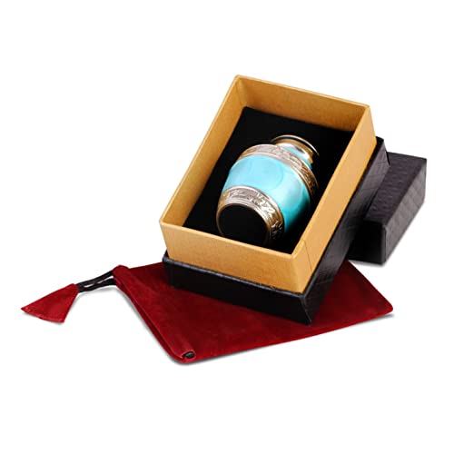 THE ASCENT MEMORIAL Azure Blue Small Urns for Human Ashes - Small Keepsake Box with Velvet Carry Bag and Funnel - Mini Urns Small for Human Ashes (Small S1, Azure Blue)