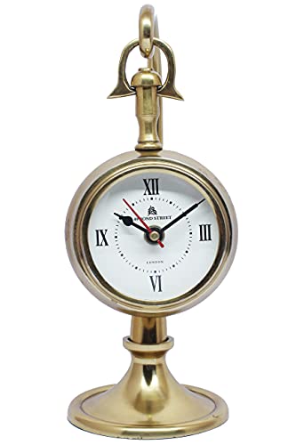 Nauticalia Antique New Simple Look Brass Antique Finish, 10 Inches Moon Stand Table Clock for Living Room and Office, Spring Wound Clock