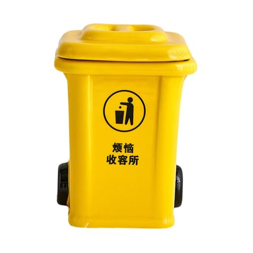 Mini Trash Can Shape Ash Holder Ceramic Portable for Living Room Office Desk Yellow