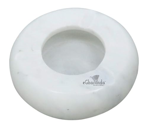eGharonda Handmade White Marble 4 Inch Round Tabletop Ashtray for Home/Office/Hotel/Restaurant/Gifts
