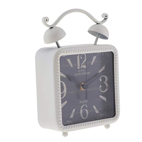 CALANDIS Retro Style Shabby Iron Clock Home Desk Table Clock Ornament White