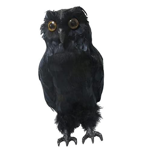 CALANDIS Artificial Feather Black Owl Figurine Statue 27cm Lawn Ornaments