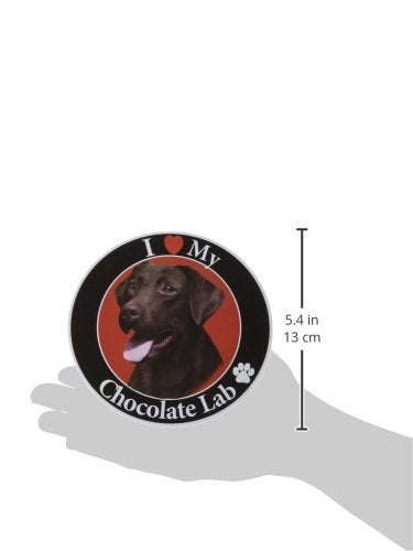 "I Love My Chocolate Lab" Car Magnet With Realistic Looking Chocolate Lab Photograph In The Center Covered In UV Gloss For Weather and Fading Protection Circle Shaped Magnet Measures 5.25 Inches Diameter