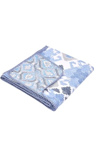 BrandedCentury Reversible Dohar/AC Blanket |All Weather Light Weight | Printed Floral Design Double Dohar for AC Room Double Dohar for AC Room (DOHAR 69 Blue ZIKZAK-D)