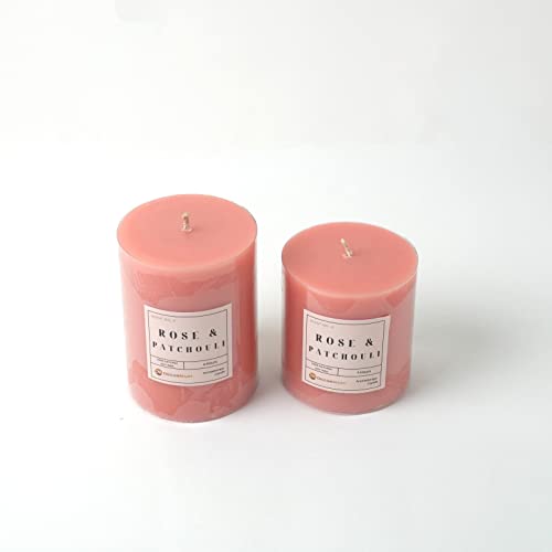 The Decor Mart Rose & Patchouli Pillar Candles Set of 2