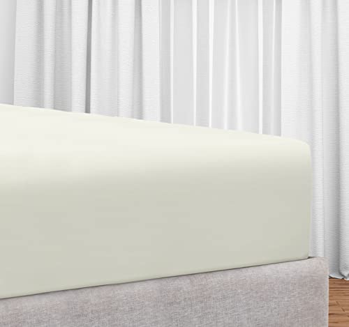 Emperor Fitted Sheet -100% Organic Cotton 1 Fitted Sheet Fits Mattress Perfectly 14''- 16" Deep Mattress-| 400 Thread Count Sateen Weave GOTS Certified- Ivory Solid