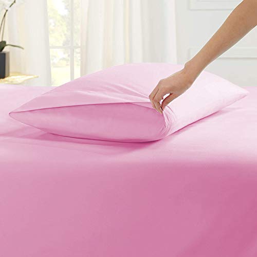 YRM Bedding's Baby Pink 550-TC Super Soft Organic Cotton Flat Bedsheet Single Bed Size (66"x96") with 2-Pillow Covers (17"x27")