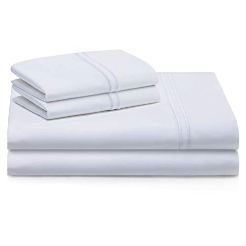 MALOUF Supima Premium Cotton Sheets-100 Percent American Grown Long Staple-Sateen Weave-Extra Deep Pockets-Single Ply-600 Thread Count-Queen-White, Queen