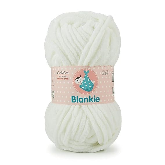 DUVANSHI Ganga Blankie Chenille Yarn Supersoft Knitting Wool Ball, (1 Ball/100 Gram Each) White Colour Ball (200 Grams). Suitable for Craft, Babywear, Baby Blankets,Thick mota Thread Shade no -BLK001