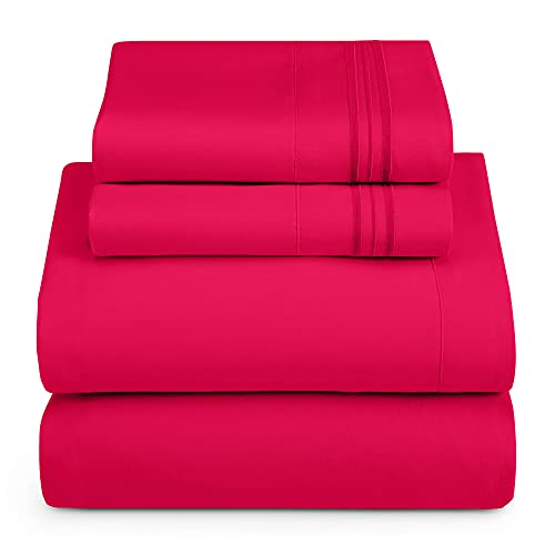 Hearth & Harbor 4 Piece Bed Sheet Set - Luxury Soft Double Brushed Microfiber - Deep Pockets, Hypoallergenic, Full Size, Hot Pink