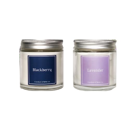 Better co Scented Soy Wax Amber Jar Candle Organic Luxury Aroma Burning Time Upto 20 Hours. Combo Pack of BlackBerry and Lavender.