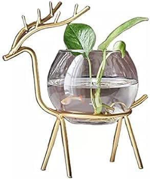 A J HOME DECOR Deer Elegance Glass Planter Set with Gold Stand - Home and Wedding Decor (A+B Set) Glass Flower Vase with Gold Metal Stand Propagation Station