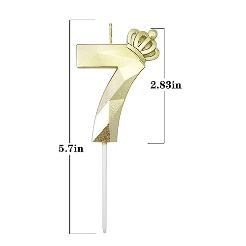 Crown Number Candle 3inch Gold Candle 7 3D Diamond Shape Plus Crown Design Crown Birthday Candle Suitable for Birthday Parties Anniversary Cake Decorations