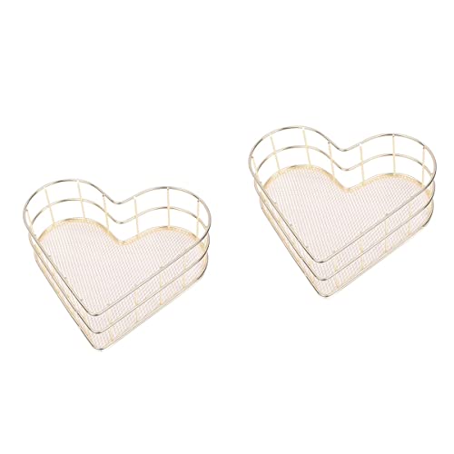 Metal Heart Jewelry Tray Dish: 2pcs Golden Ring Dish Trinket Wrought Iron Storage Holder Vanity Valentine Wedding Decoration