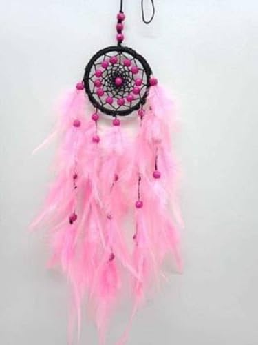 Wall Hanging for Bedrooms Office BalconyPositive Energy Decorative Showpiece Feather, Aluminium, Nylon, Wood, Wool Windchime (21 inch, Pink)