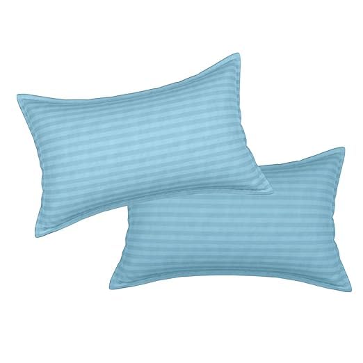 Rf Relaxfeel Microfibr Feeling Satin Stripe Fabric Bed Pillow for Sleeping Set of 2 SkyBlue (20x30)