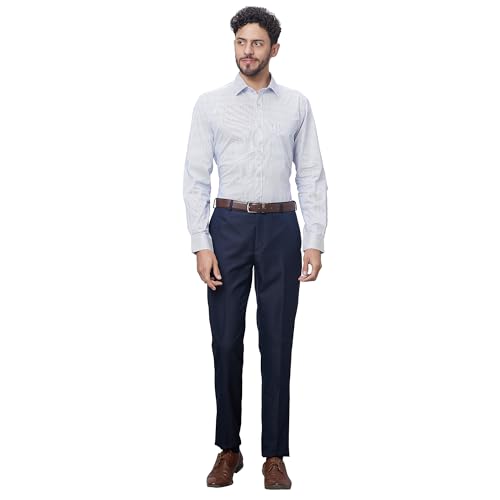 Raymond Men's Slim Fit Polyviscose Blend Flat Front Structure Pattern Dark Blue Formal Trouser (Size: 34)-RMTS04735-B8