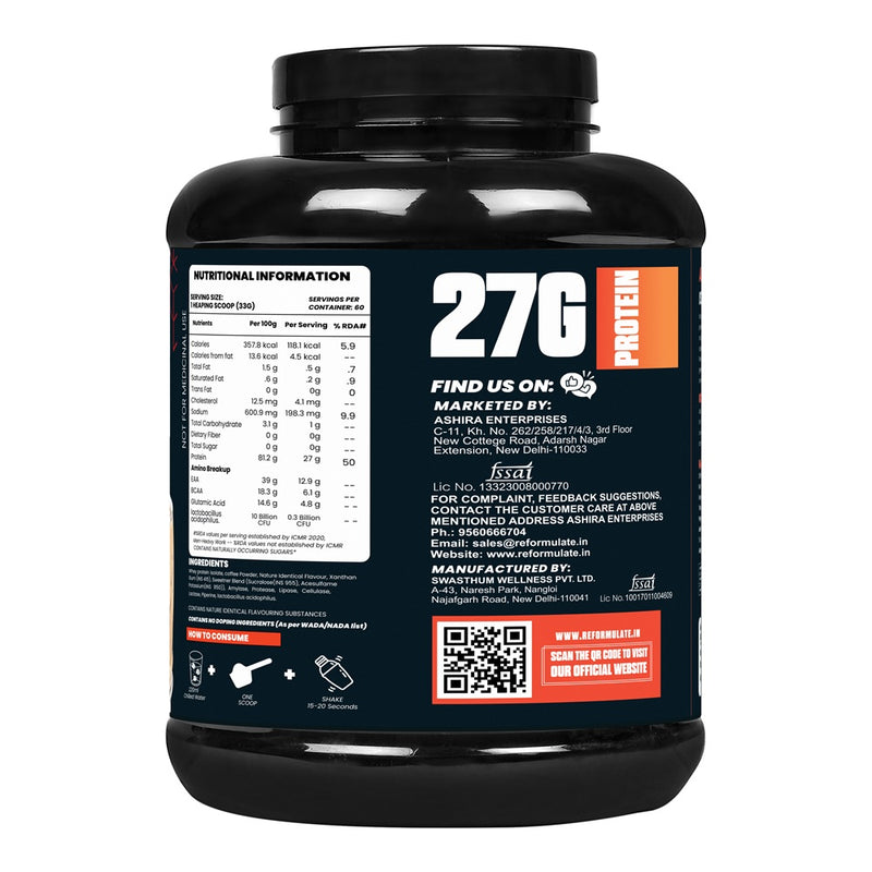 Reformulate I Isoform I  Whey Isolate I Your Daily Meal Replacement Formula I 27G Protein | 6.1G BCAA | 12.9G EAA | O g Sugar I Enhance Recovery I 100% Authentic I Premium Ingredients I Nutraceutical I Serving 60 I Cold Coffee I 2 KG