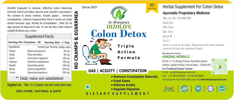 Dr.Bhargav's Colon Detox Triple Action formula 60 Capsule & Herbadine Oil 50 ml with Kaunch Beej 60 Capsule