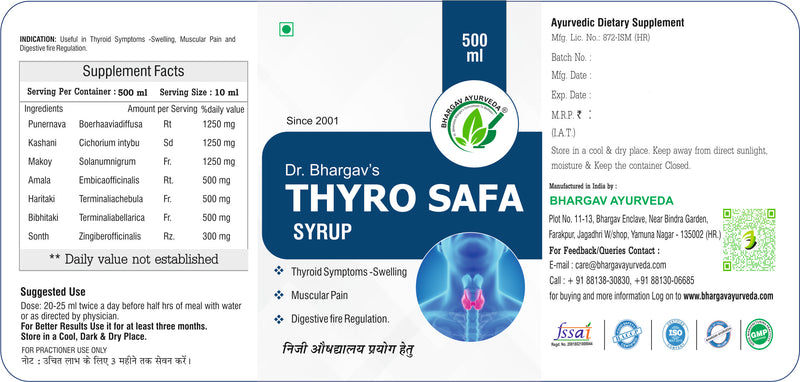 Dr.Bhargav's Thyro Safa Syrup 500 ml & Joy Tablet 60 Tablet with Arjun 60 Capsule