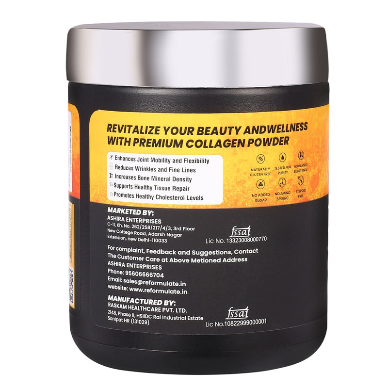 Reformulate I Colla Gen Powder Peptides With Hadjod & Vitamin D3 I Joint Health I Boosts Muscle Strength I Beautifies Skin & Hair I Pine Apple I 300 GM