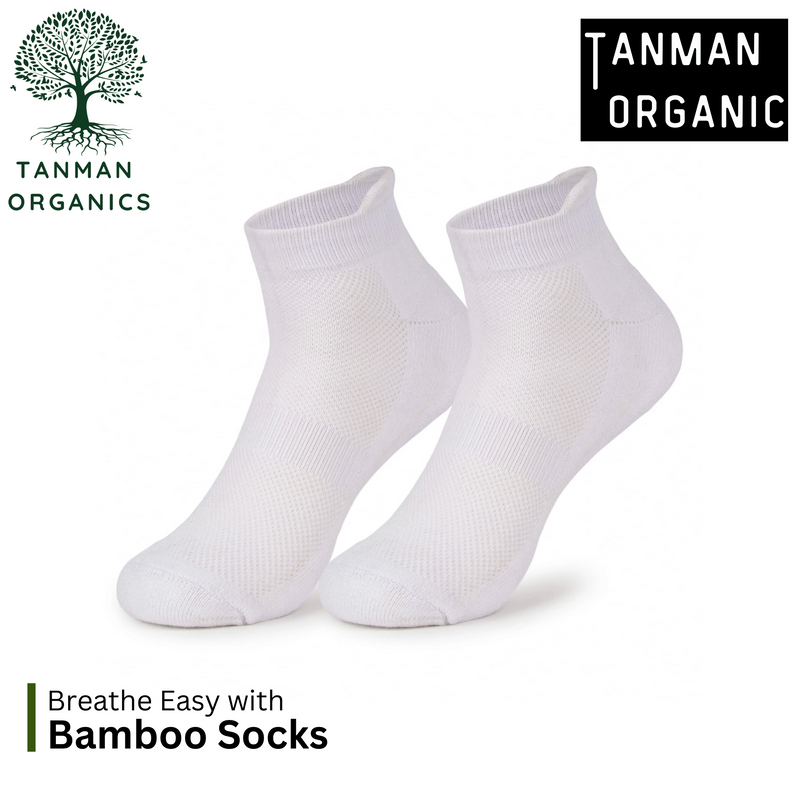 Tanman Organics Bamboo Fiber Unisex Ankle Socks (Odour Free) - White