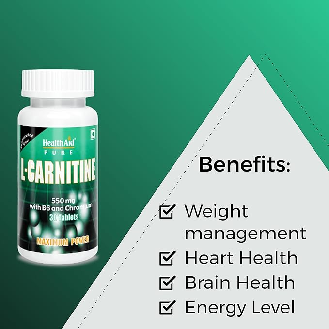 HealthAid I L-Carnitine 550 mg with Vitamin B6 I Chromium I 30 Tablets