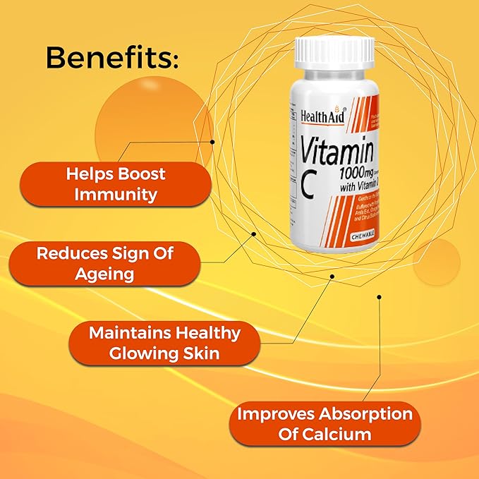 HealthAid I Vitamin C 1000 mg Complex with Vitamin D I 60 Chewable Tablets