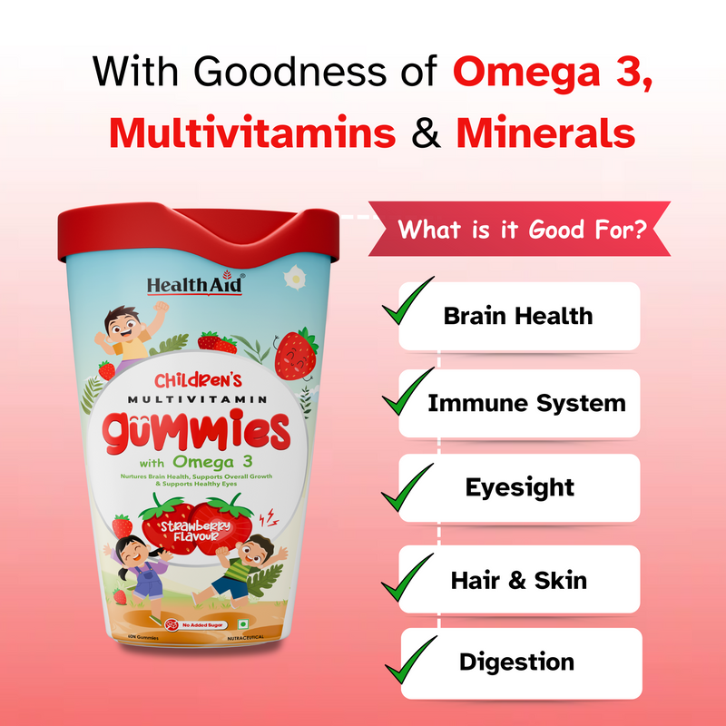 HealthAid® Children's Multivitamin Gummies with Omega 3 (Strawberry Flavour) - 60 Gummies