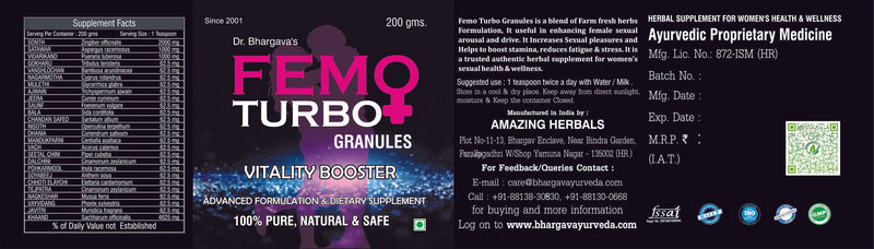 Dr.Bhargav's Femo Turbo 30 Capsule & Femo Turbo Granules 200 gms