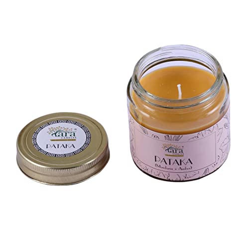 Tara Scented Candle-Pataka of India-Pataka Mandarin + Amber Aromatherapy|375 gm,Burn Time Upto 48 Hrs|Glass Jar with Screw lid|Handcrafted,Luxury Gift, Home Décor,Gift for Her|Single Wick|Large