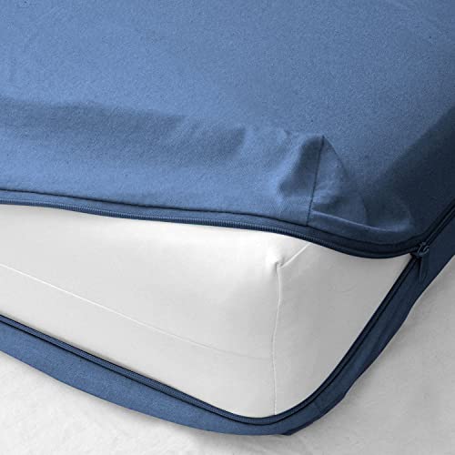 KLOTHY 1 Piece Zipper Fitted Sheet Only - Twin Size Zipper Fitted Sheet 6 Inch Deep Pocket - 400 Threadcount 100% Egyptian Cotton Zipper Fitted Sheet (Medium Blue)