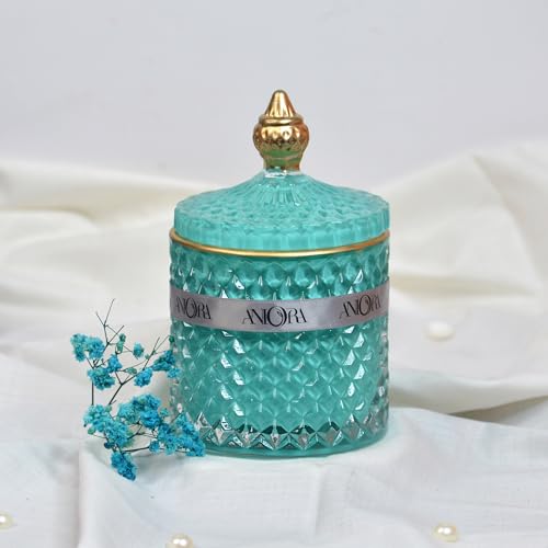 ANIORA Diamond Cut Jar with Crystals Soya Wax in Glass Jar With Crystals Stone for Home Décor,Armotherapy & Gift Purpose (Ocean Breeze)