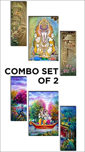 SAF paintings Ganesha Home Decorative Painting SANFJM31226 Set of 3 Radha Krishna sitting on boat Home Decorative Gift Item Painting 18 Inch X 12 Inch SANFJM31234