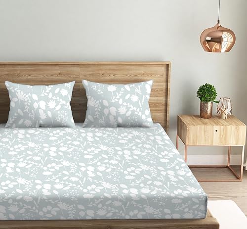 Oak & Lily Queen Size Bedsheet in 180 TC with 2 Large Pillow Covers | Florence Blossoms Blue Design | Bed Sheet for Double Bed | 90" x 100" | 100% Cotton Bed Cover | Washable | European Quality