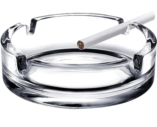 Crystal Glass Round Tabletop Ash Tray Glass Ash Tray for Cigarette, Cigar Smoking for Home, Car, Balcony, Crystal Clear Round Ash Tray Box Crystal Quality Glass Ash Tray (Pack of1)