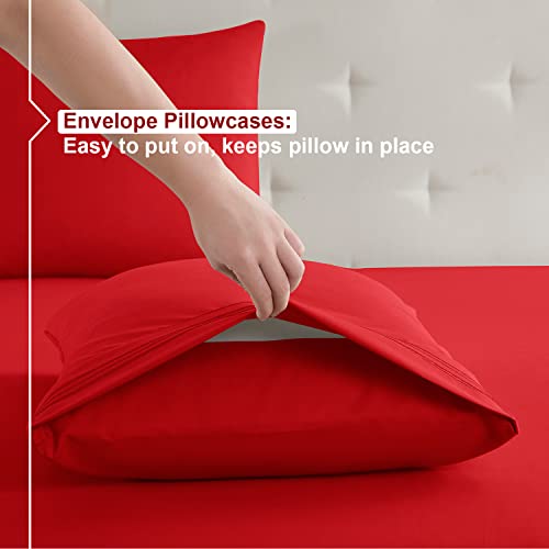 Nestl King Size Sheets Set - 4 Piece King Sheets, Bed Sheets for King Size Bed, Double Brushed King Bed Sheets, Hotel Luxury Red Sheets Extra Soft Bedding Sheets & Pillowcases