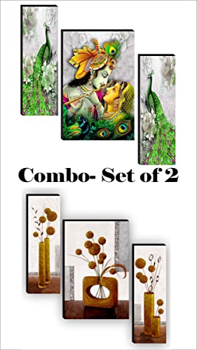 SAF Religious Radhe Krishna UV Textured Painting Set of 3 (18 Inch X 12 Inch, Multicolour, SANFJM31085) & Set of 3 Flower Pot Paintings for living room Painting 12 Inch X 18 Inch SAF-JM7738