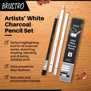 BRUSTRO Artists� White Charcoal Pencil Set of 3 + 1 pencil eraser