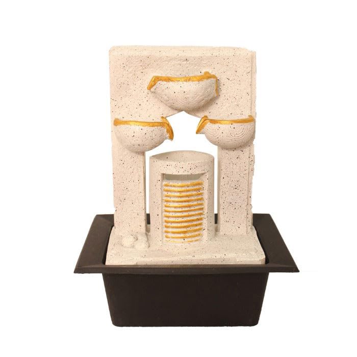 Art N Hub Modernart Diya Tabletop Waterfall Fountain Decorative Gift Items for Home and Office Garden Decoration Items | Home Inauguration Gift Items (30 x 24 x 41 CM | Dotted White Golden)