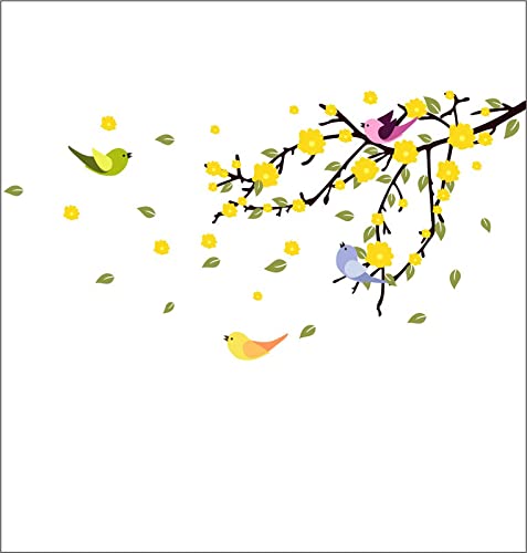 Wall Sticker Beautiful Spring Yellow Flowers with Pleasant Leaves (91x46 Cm)