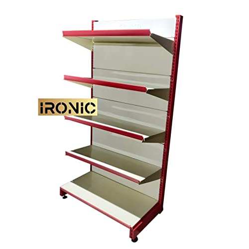 IRONIC Slotted Channel Rack | Grocery Rack | Multipurpose Adjustable Iron Rack for Kitchen, Shops and Book Shelf | Red & Ivory (Wall Rack 6FEET X 3FEET) 5 SHELFS (RED), Iron