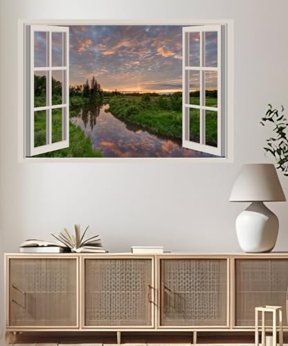 JVERF - JZZA26699 Rivers Sunrises and| Self-Adhesive Open Window Wall Sticker