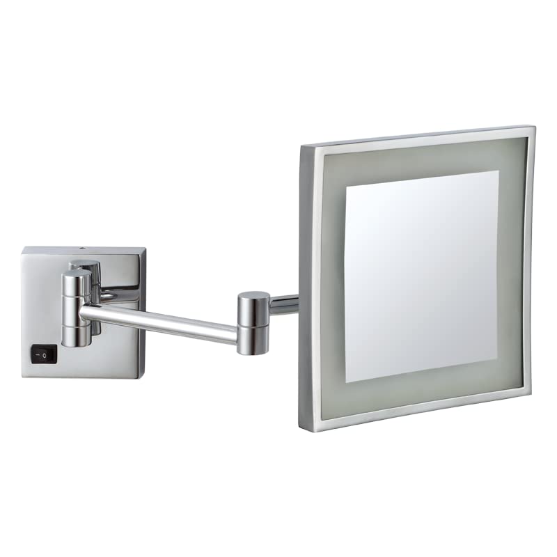 DOLPHY One Side 3X LED Lighted Magnifying Wall Mounted Square Vanity Mirror 8 inch